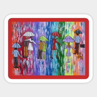 Colourful Umbrellas in a Rainbow Sky Sticker